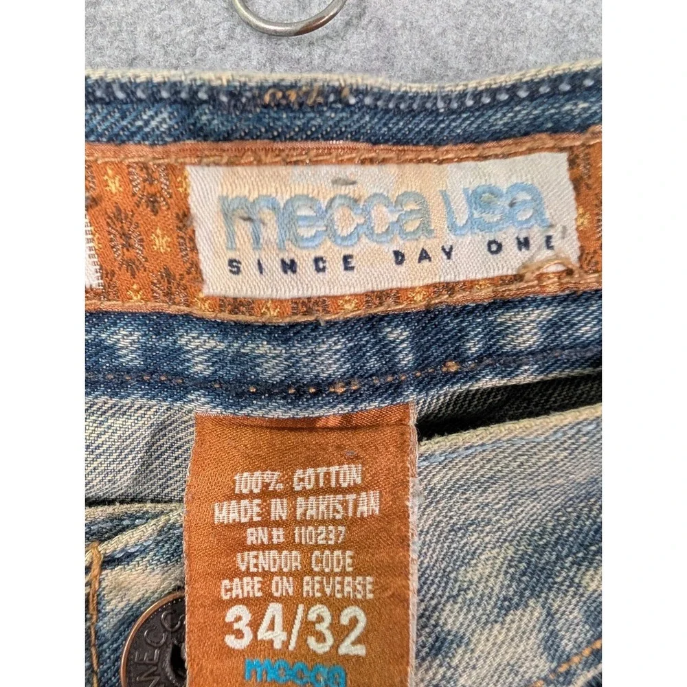MECCA USA VTG Y2K Baggy Jeans Mens 34x32 Light Wash Distressed Denim Wide Leg